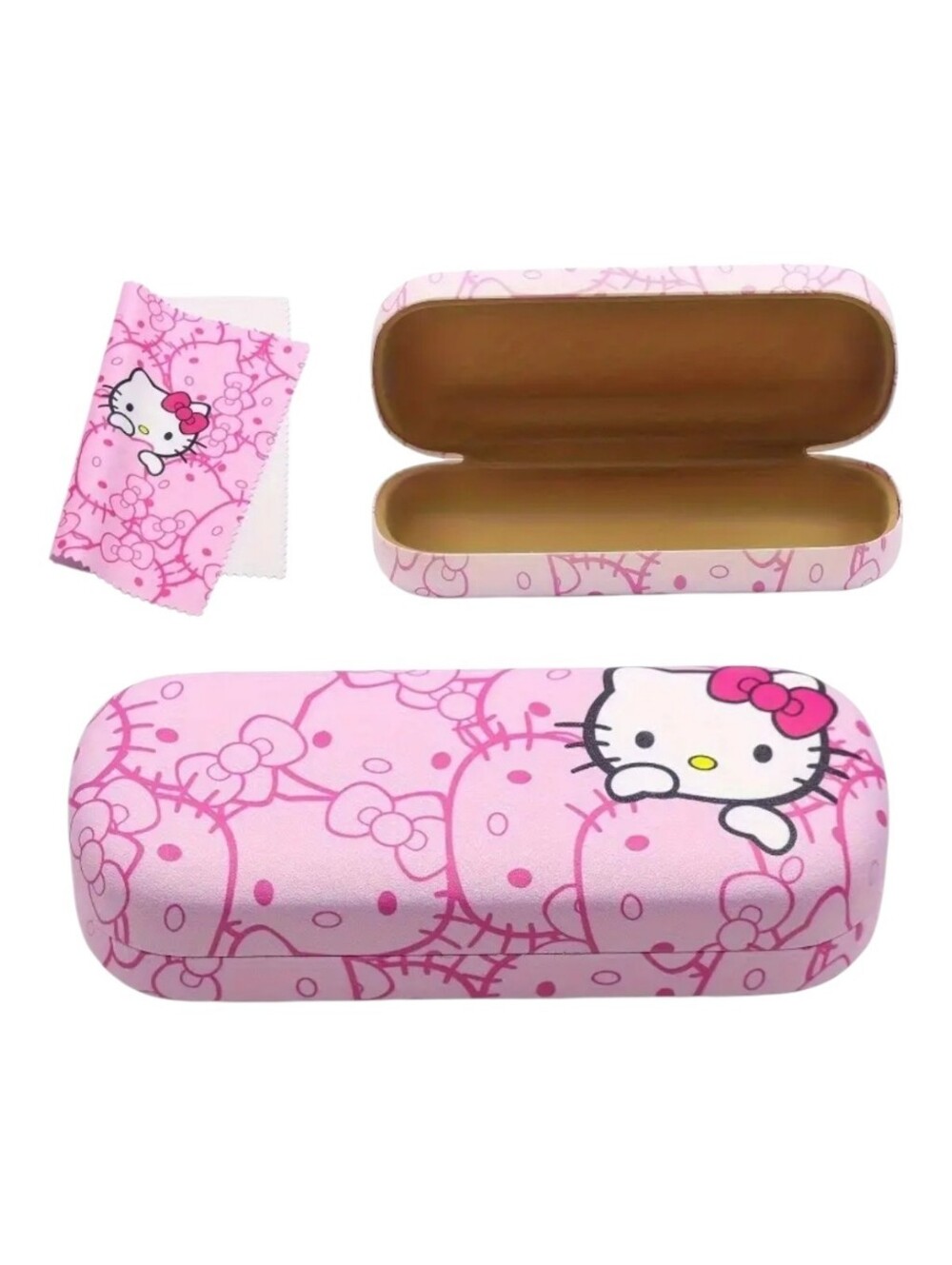 Hello Kitty Hard Shell Eyeglass Case Sunglasses Pink Sanrio with Cleaning Cloth